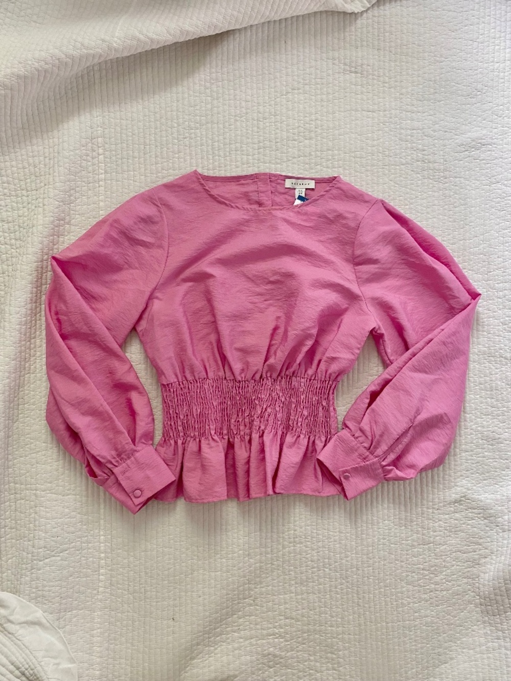 pink smocked Topshop blouse
